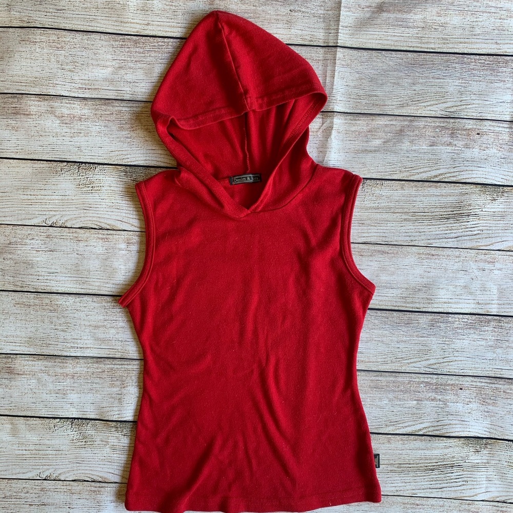 Denim & Blues | Girls Red Sleeveless Hoodie